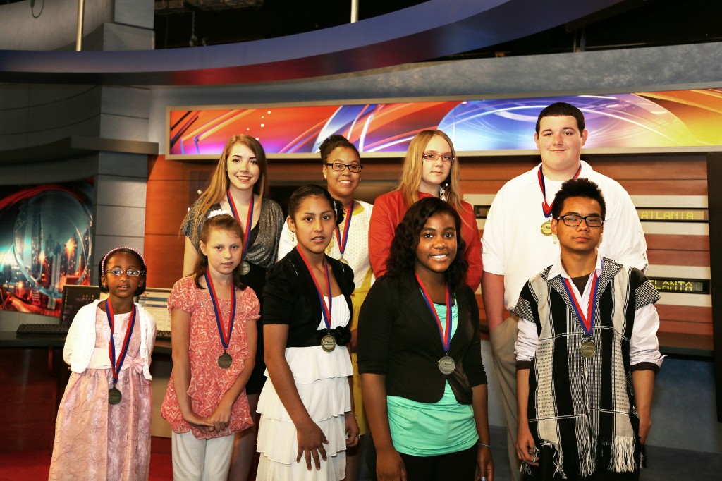 SAM state winners include: Front row (l-r) DeAsian Roundtree, Laken Cone, Jennifer Pardo, Fallon Williams and Bo Shi Shi.  Back row (l-r) Rachel Lord, Deasia Mosley, Aldonna Griffin and Mitch Thompson